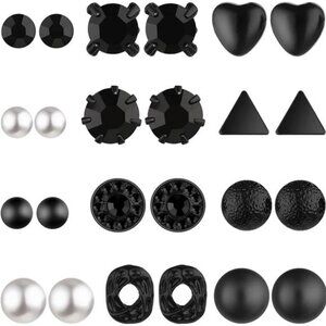 24 Pairs Stud Earrings Crystal Pearl Earring Set for Girls Women Men, SilverGold